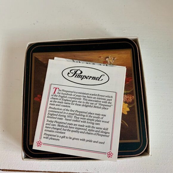 Vintage Pimpernal Flemish Flowers set of 6 Cork Backed  Coasters made in England - Picture 2 of 3